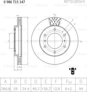 BOSCH 0 986 T15 147 - Гальмівний диск autozip.com.ua