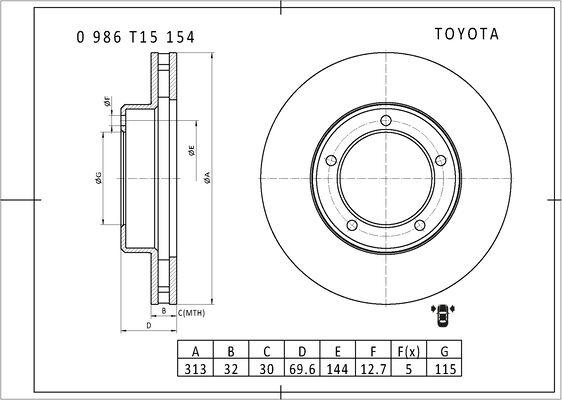 BOSCH 0 986 T15 154 - Гальмівний диск autozip.com.ua