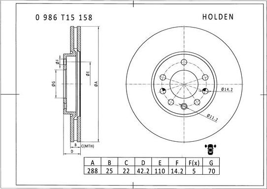 BOSCH 0 986 T15 158 - Гальмівний диск autozip.com.ua