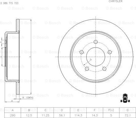 BOSCH 0 986 T15 153 - Гальмівний диск autozip.com.ua