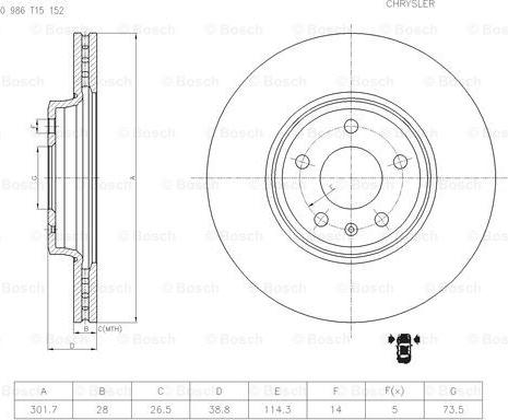 BOSCH 0 986 T15 152 - Гальмівний диск autozip.com.ua