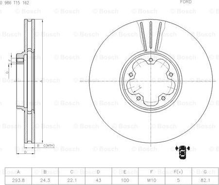 BOSCH 0 986 T15 162 - Гальмівний диск autozip.com.ua