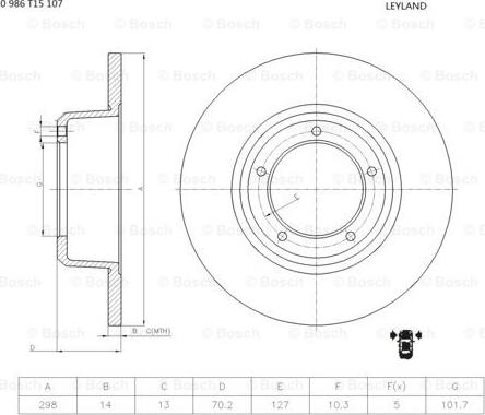 BOSCH 0 986 T15 107 - Гальмівний диск autozip.com.ua