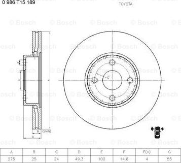 BOSCH 0 986 T15 189 - Гальмівний диск autozip.com.ua