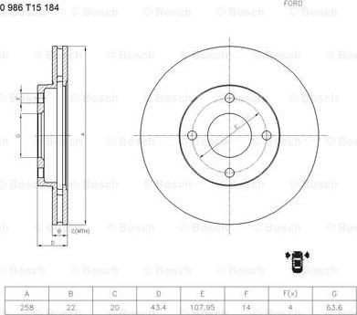 BOSCH 0 986 T15 184 - Гальмівний диск autozip.com.ua