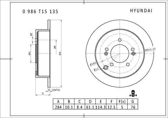 BOSCH 0 986 T15 135 - Гальмівний диск autozip.com.ua