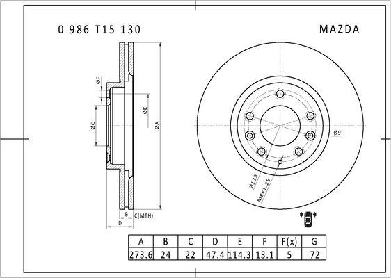 BOSCH 0 986 T15 130 - Гальмівний диск autozip.com.ua