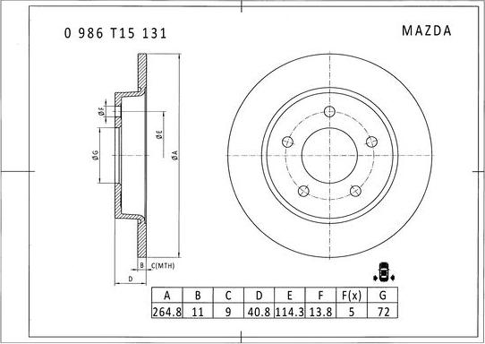 BOSCH 0 986 T15 131 - Гальмівний диск autozip.com.ua