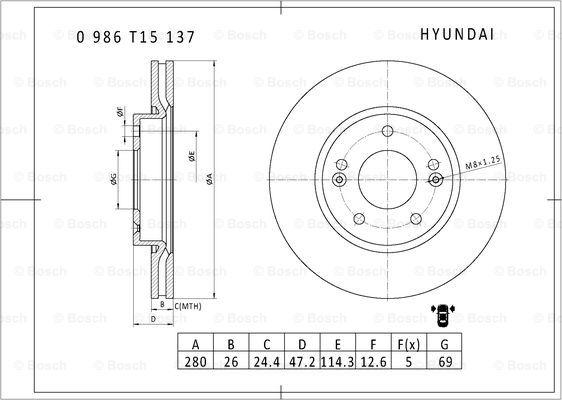 BOSCH 0 986 T15 137 - Гальмівний диск autozip.com.ua