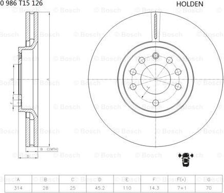 BOSCH 0 986 T15 126 - Гальмівний диск autozip.com.ua