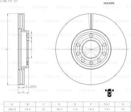 BOSCH 0 986 T15 127 - Гальмівний диск autozip.com.ua