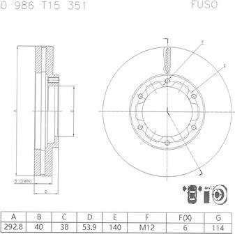 BOSCH 0 986 T15 351 - Гальмівний диск autozip.com.ua