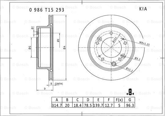 BOSCH 0 986 T15 293 - Гальмівний диск autozip.com.ua