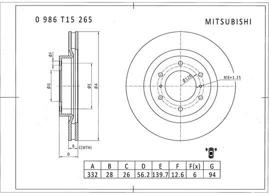 BOSCH 0 986 T15 265 - Гальмівний диск autozip.com.ua