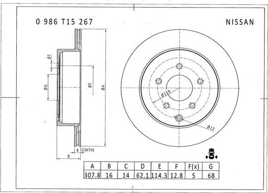 BOSCH 0 986 T15 267 - Гальмівний диск autozip.com.ua