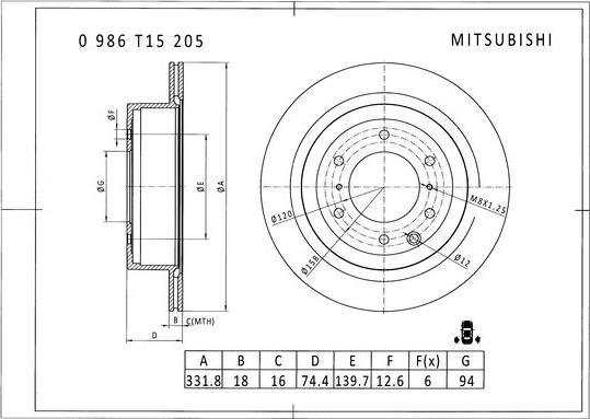 BOSCH 0 986 T15 205 - Гальмівний диск autozip.com.ua