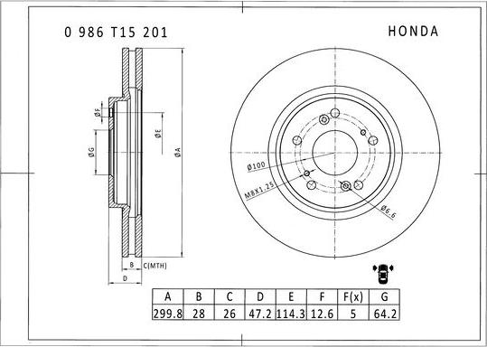 BOSCH 0 986 T15 201 - Гальмівний диск autozip.com.ua