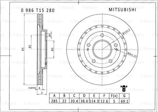 BOSCH 0 986 T15 280 - Гальмівний диск autozip.com.ua