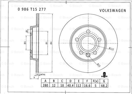 BOSCH 0 986 T15 277 - Гальмівний диск autozip.com.ua