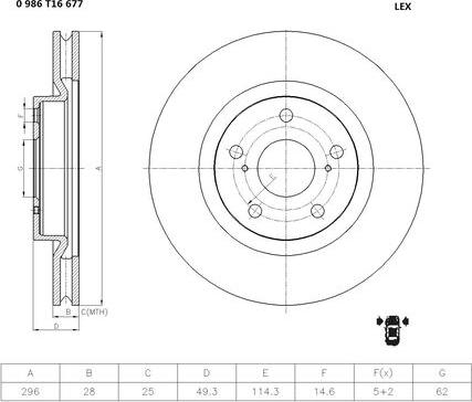 BOSCH 0 986 T16 677 - Гальмівний диск autozip.com.ua