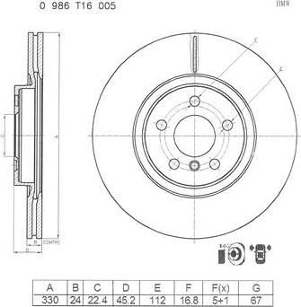 BOSCH 0 986 T16 005 - Гальмівний диск autozip.com.ua