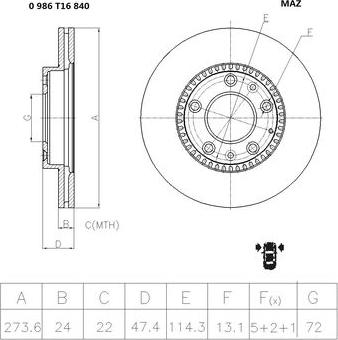 BOSCH 0 986 T16 840 - Гальмівний диск autozip.com.ua