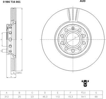 BOSCH 0 986 T16 861 - Гальмівний диск autozip.com.ua