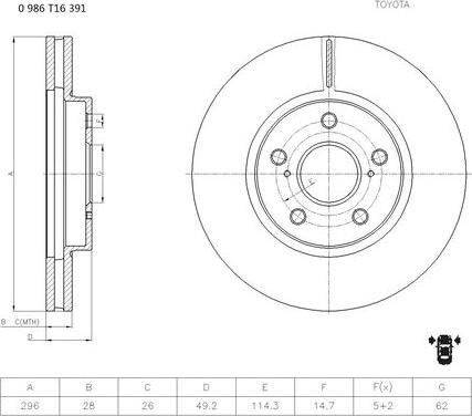 BOSCH 0 986 T16 391 - Гальмівний диск autozip.com.ua