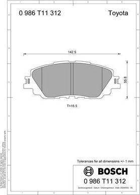 BOSCH 0 986 T11 312 - Гальмівні колодки, дискові гальма autozip.com.ua