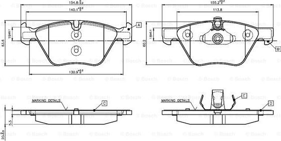 BOSCH 0 986 TB3 136 - Гальмівні колодки, дискові гальма autozip.com.ua