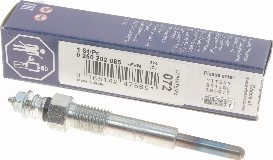 BOSCH 0 250 202 085 - Свічка розжарювання autozip.com.ua