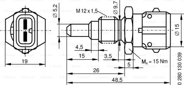 BOSCH 0 280 130 039 - Датчик, температура охолоджуючої рідини autozip.com.ua