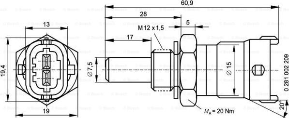 BOSCH 0 281 002 209 - Датчик, температура охолоджуючої рідини autozip.com.ua