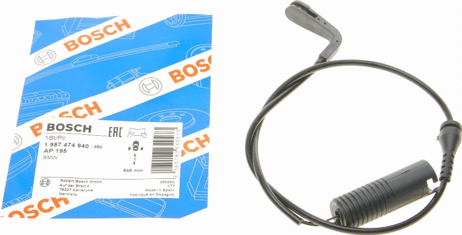 BOSCH 1 987 474 940 - Сигналізатор, знос гальмівних колодок autozip.com.ua