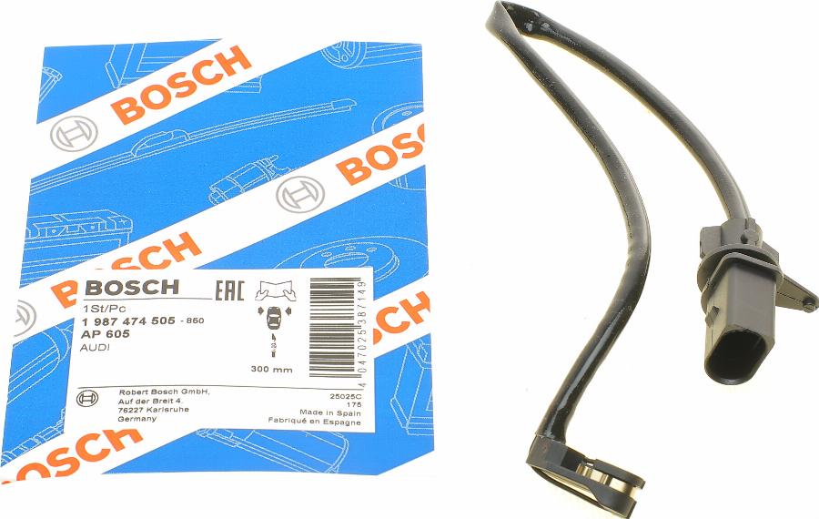 BOSCH 1 987 474 505 - Сигналізатор, знос гальмівних колодок autozip.com.ua