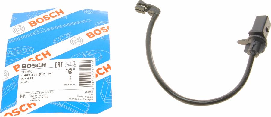 BOSCH 1 987 474 517 - Сигналізатор, знос гальмівних колодок autozip.com.ua