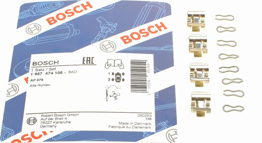 BOSCH 1 987 474 106 - Комплектуючі, колодки дискового гальма autozip.com.ua