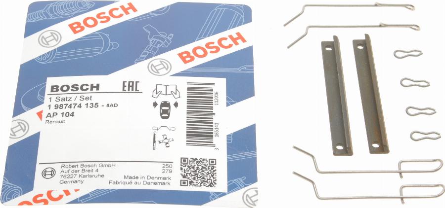 BOSCH 1 987 474 135 - Комплектуючі, колодки дискового гальма autozip.com.ua