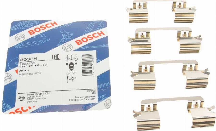 BOSCH 1 987 474 838 - Комплектуючі, колодки дискового гальма autozip.com.ua