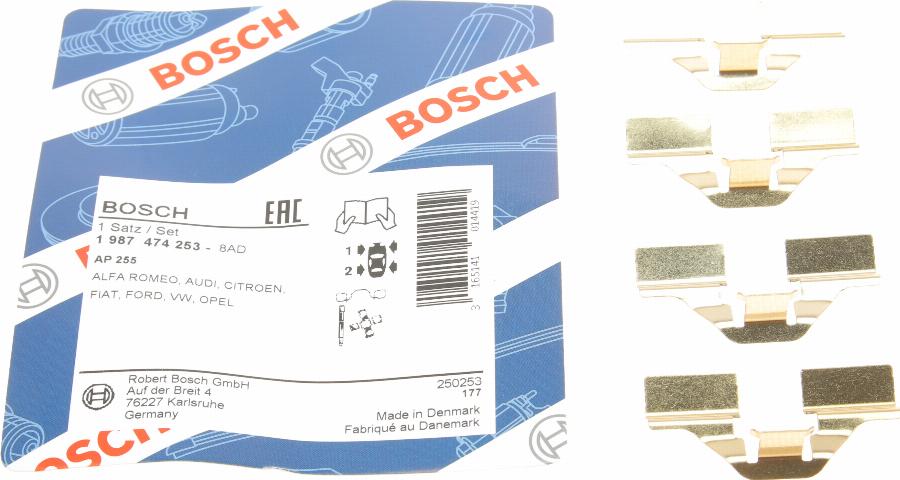 BOSCH 1 987 474 253 - Комплектуючі, колодки дискового гальма autozip.com.ua