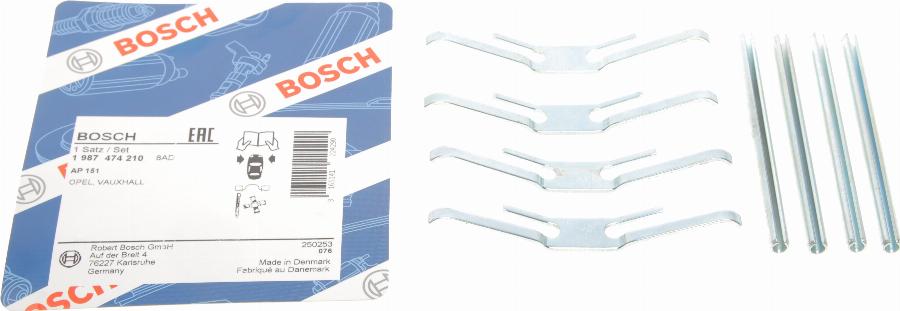 BOSCH 1 987 474 210 - Комплектуючі, колодки дискового гальма autozip.com.ua