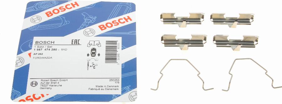 BOSCH 1 987 474 280 - Комплектуючі, колодки дискового гальма autozip.com.ua