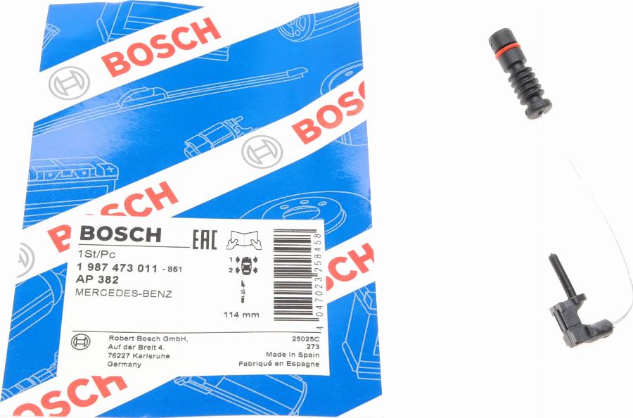 BOSCH 1 987 473 011 - Сигналізатор, знос гальмівних колодок autozip.com.ua