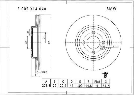 BOSCH F 005 X14 040 - Гальмівний диск autozip.com.ua