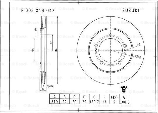 BOSCH F 005 X14 042 - Гальмівний диск autozip.com.ua