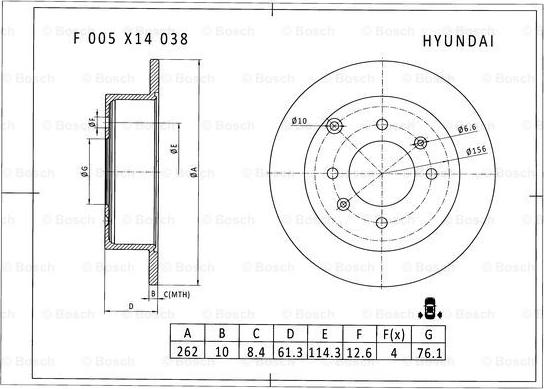 BOSCH F 005 X14 038 - Гальмівний диск autozip.com.ua