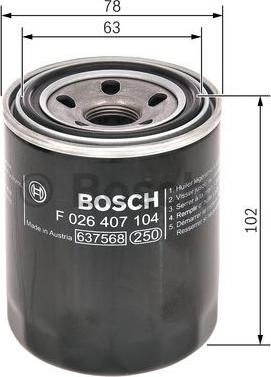 BOSCH F 026 407 104 - Масляний фільтр autozip.com.ua