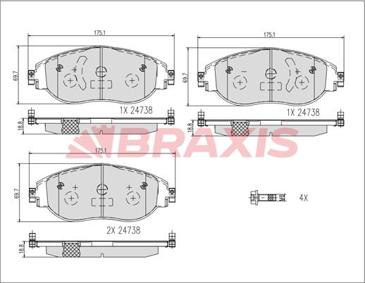 Braxis AB0615 - Гальмівні колодки, дискові гальма autozip.com.ua