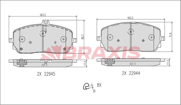 Braxis AB0635 - Гальмівні колодки, дискові гальма autozip.com.ua