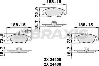 Braxis AB0129 - Гальмівні колодки, дискові гальма autozip.com.ua